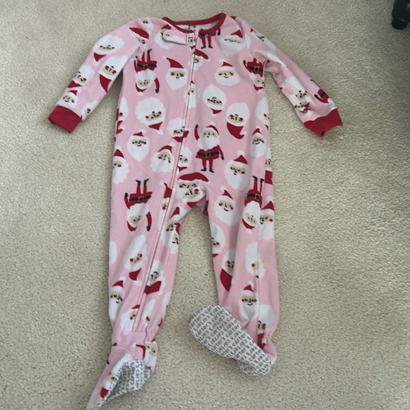 Carter's Other - Girls 24 month fleece footie zipper pajamas Christmas Santa Claus warm winter